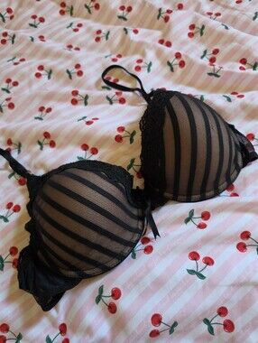 Black Sheer Striped Lace Push-Up Bra